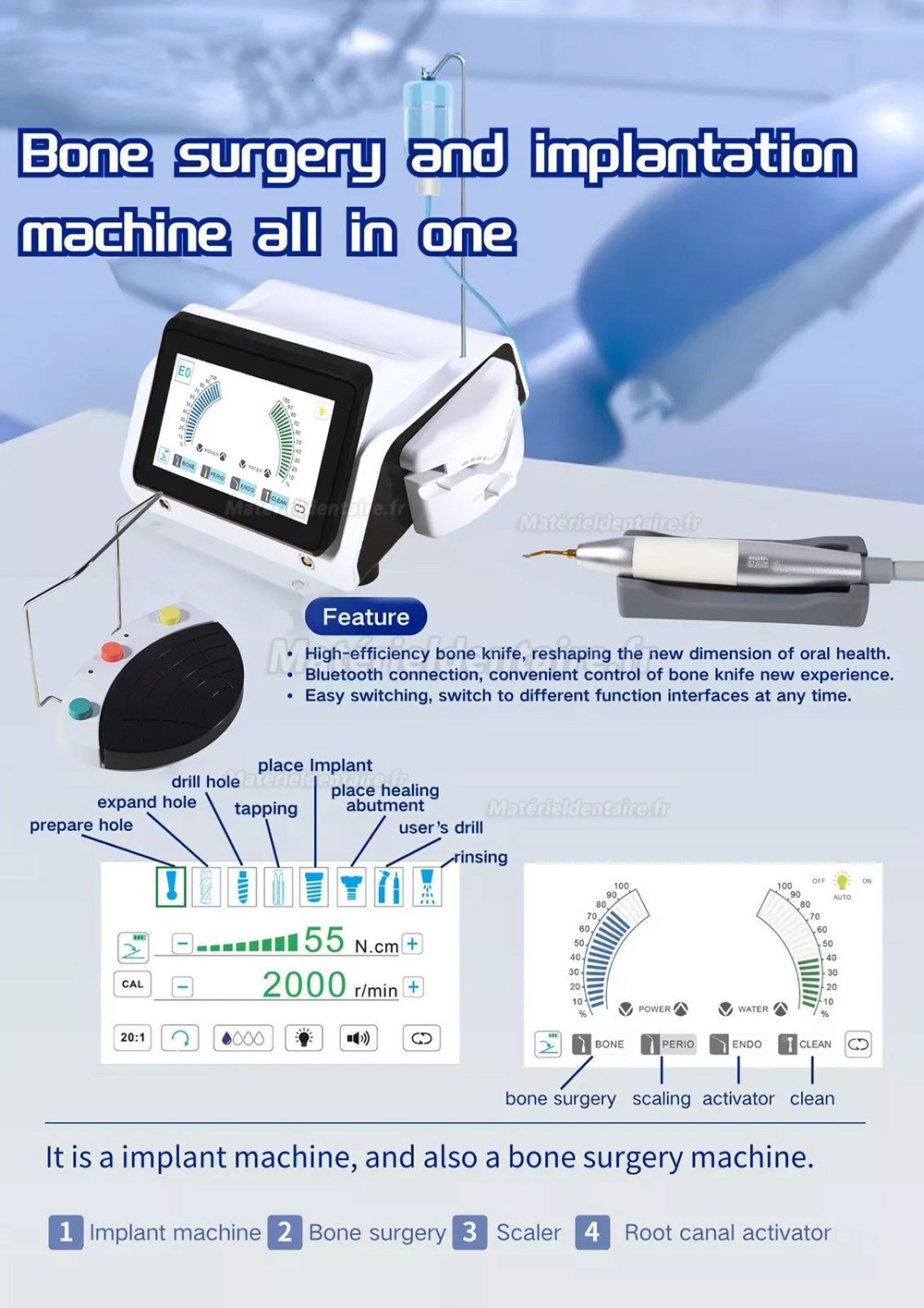 Deux en un Équipement d'implant XLY-ZZJ300 (Appareil de piezo chirurgie et moteur d'implant)